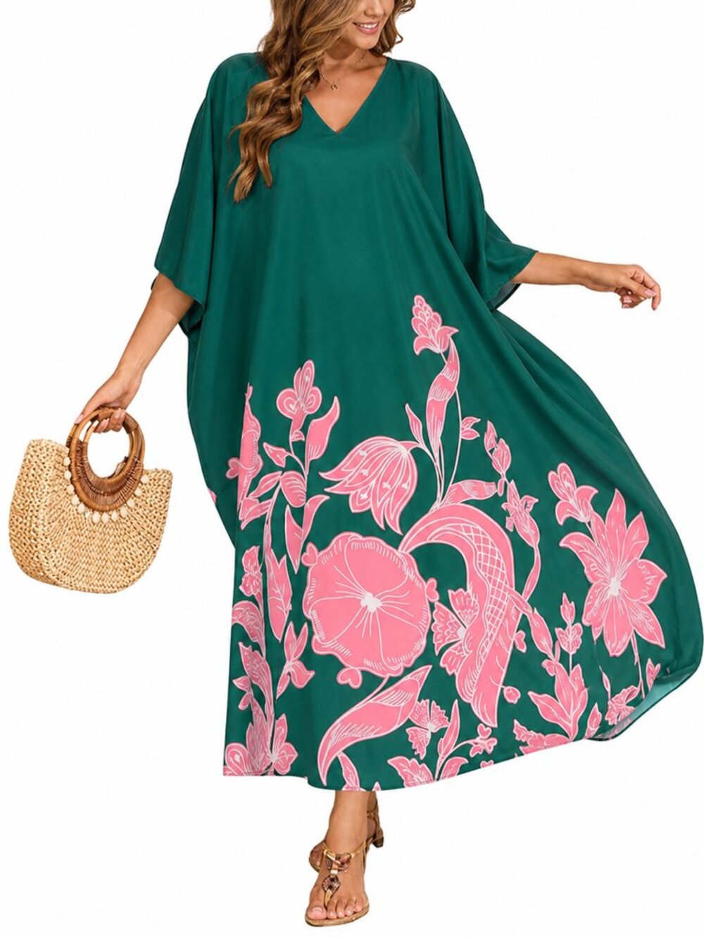 Gypsie Blu Floral Printed Caftan Dress for Women Comfy Loose Maxi Dresses
